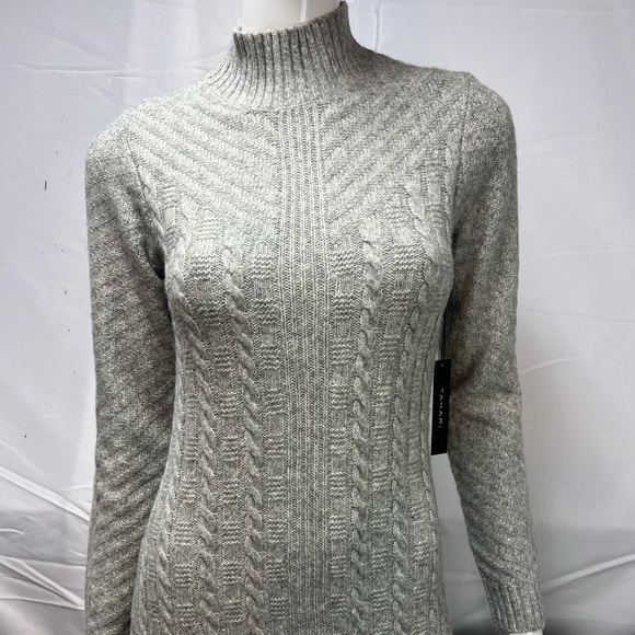 NWT Tahari Women's Small Gray Cable Knit Mock Neck Midi Sheath Sweater Dress - Picture 7 of 7